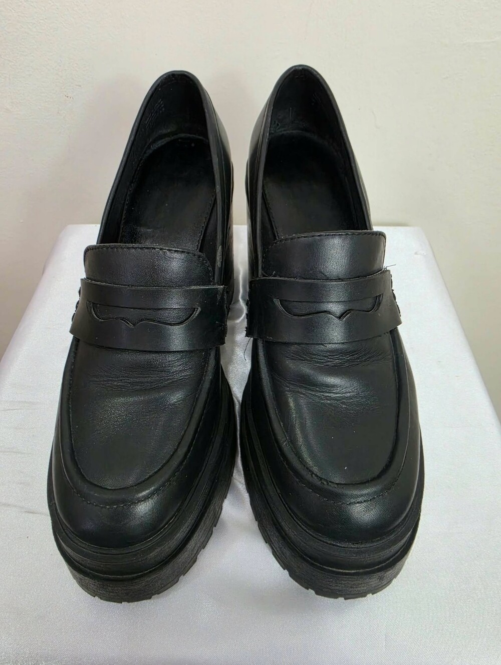 Aldo Black Platform Chunky Heel Loafers Y2K - Picture 6 of 11